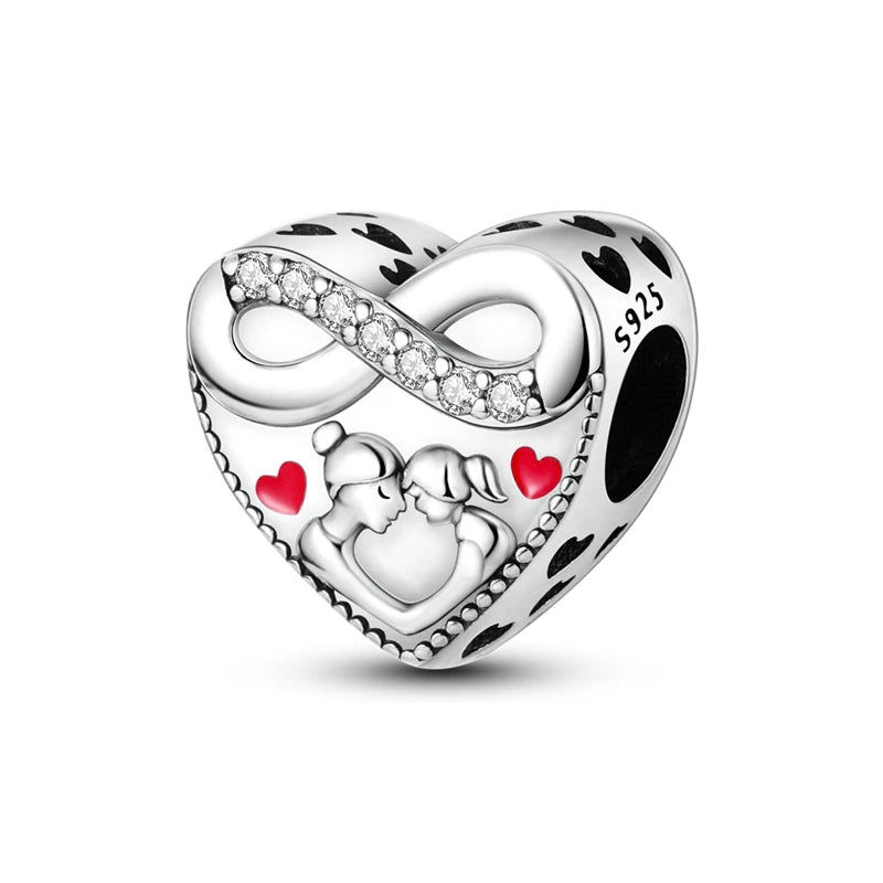 925 Sterling Silver Heart Charm Bead – Mother's Day DIY Bracelet & Necklace Gift