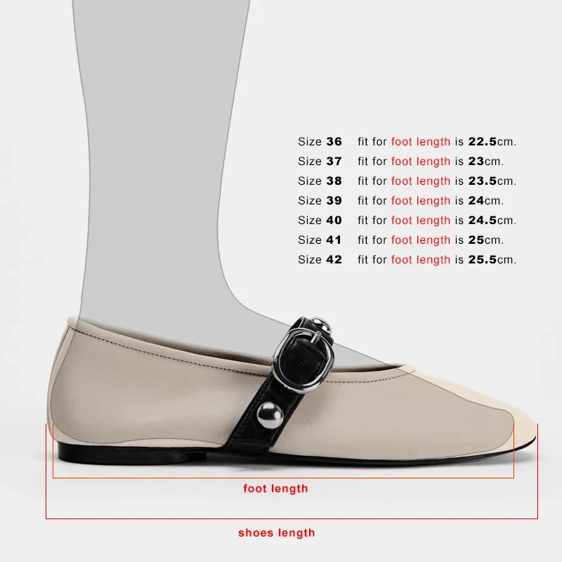 Ballet Flats for Ladies 2025 Spring Rivet Design Buckle Strap Soft Leather Women Footwear Light Comfortable Leisure Female Shoes