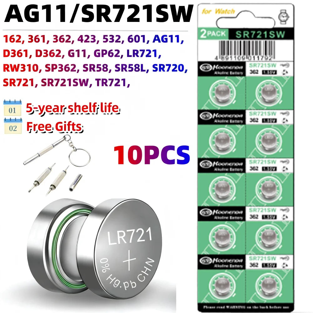 10PCS AG13 LR44 1.5V Button Batteries LR41 LR1130 LR626 SR621SW SR626SW SR920SW SR721SW Alkaline battery Cell Coin for Watch Toy