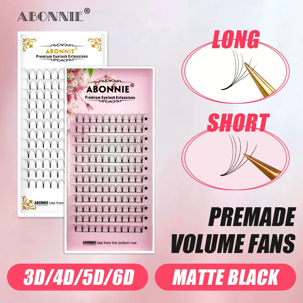 ABONNIE 3D/4D/5D/6D Long Stem Short Stem Premade Fans Russian Volume Eyelashes Extension Mink Lashes Individual Lash Extensions