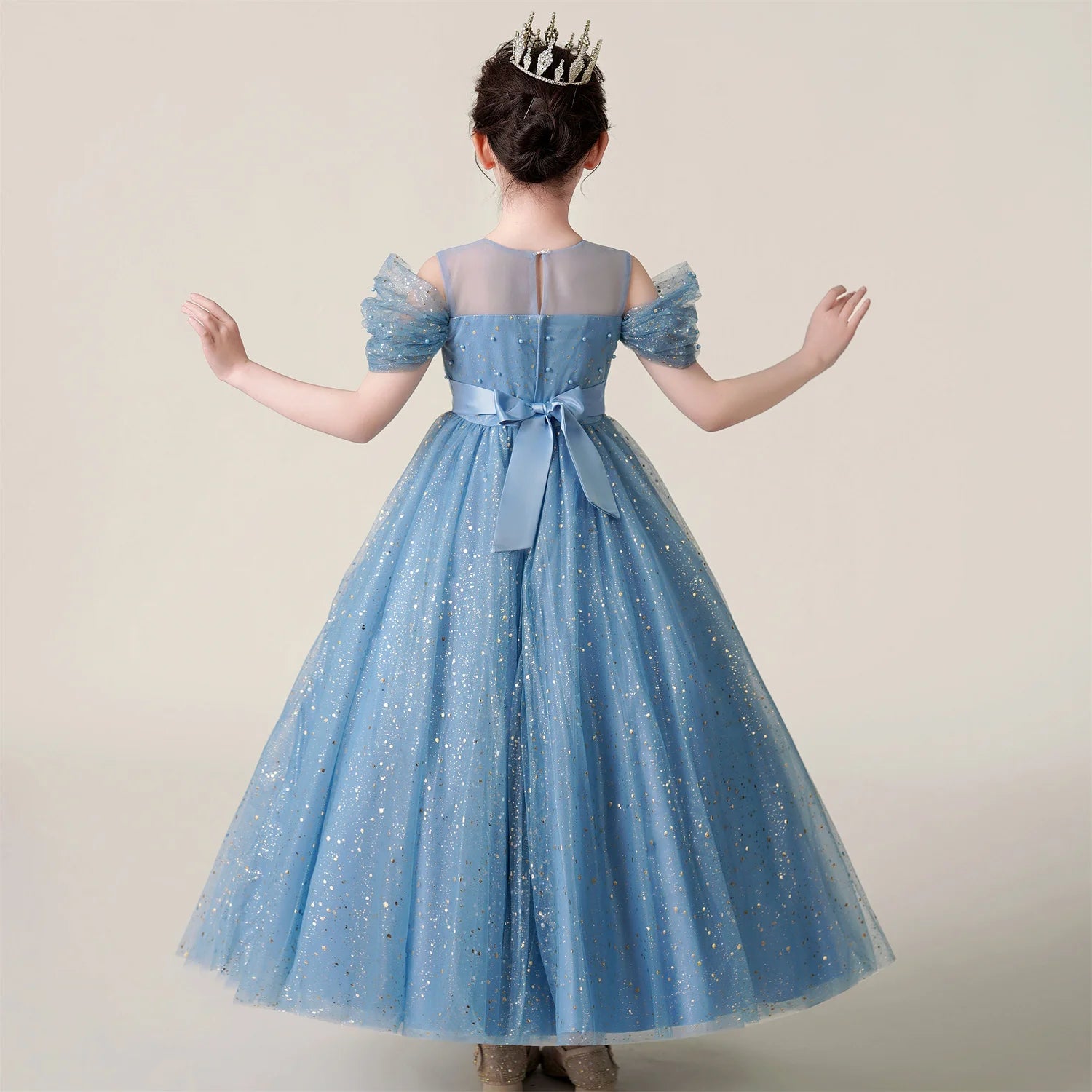 3-12 Year Children Pink Mesh Long Dress Wedding Dress Girl Princess Dress Girl Birthday Party Evening Dresses