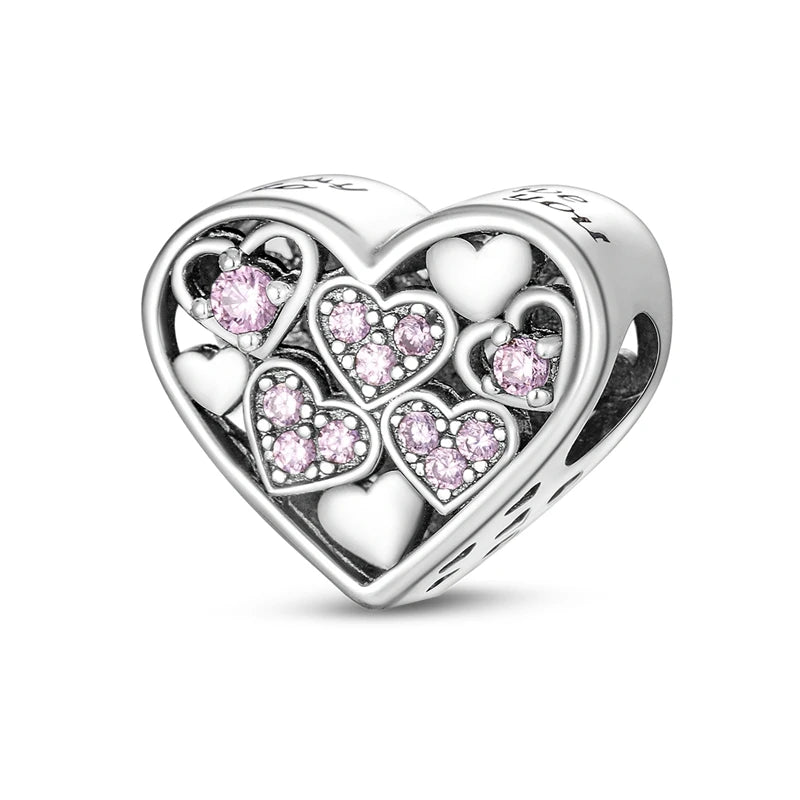 925 Sterling Silver Heart Charm Bead – Mother's Day DIY Bracelet & Necklace Gift