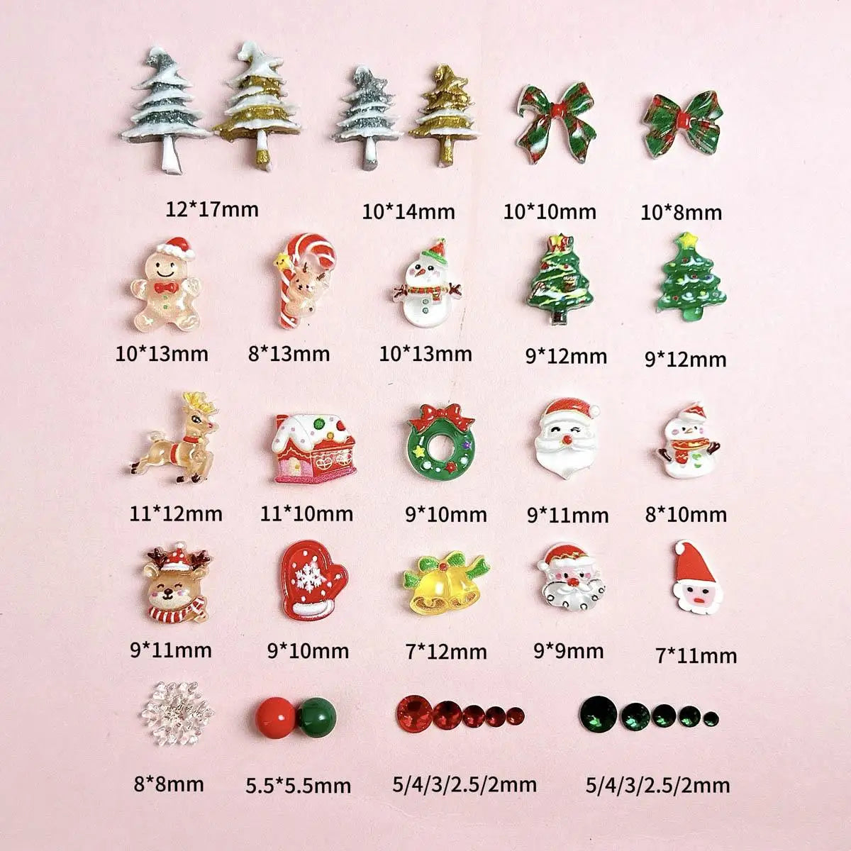 1 Box Cute Cartoon Resin Christmas Series Nail Charms Santa Claus Snowman Bow Rhinestone Nail Art Decoration For Manicure DIY