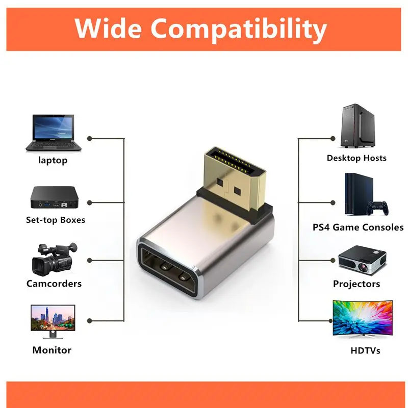 8K 1.4 Version Metal Shell DP Revolving Mother 90 Degree Vertical Bending High-Definition Adapter Support 8k@60Hz DisplayPort