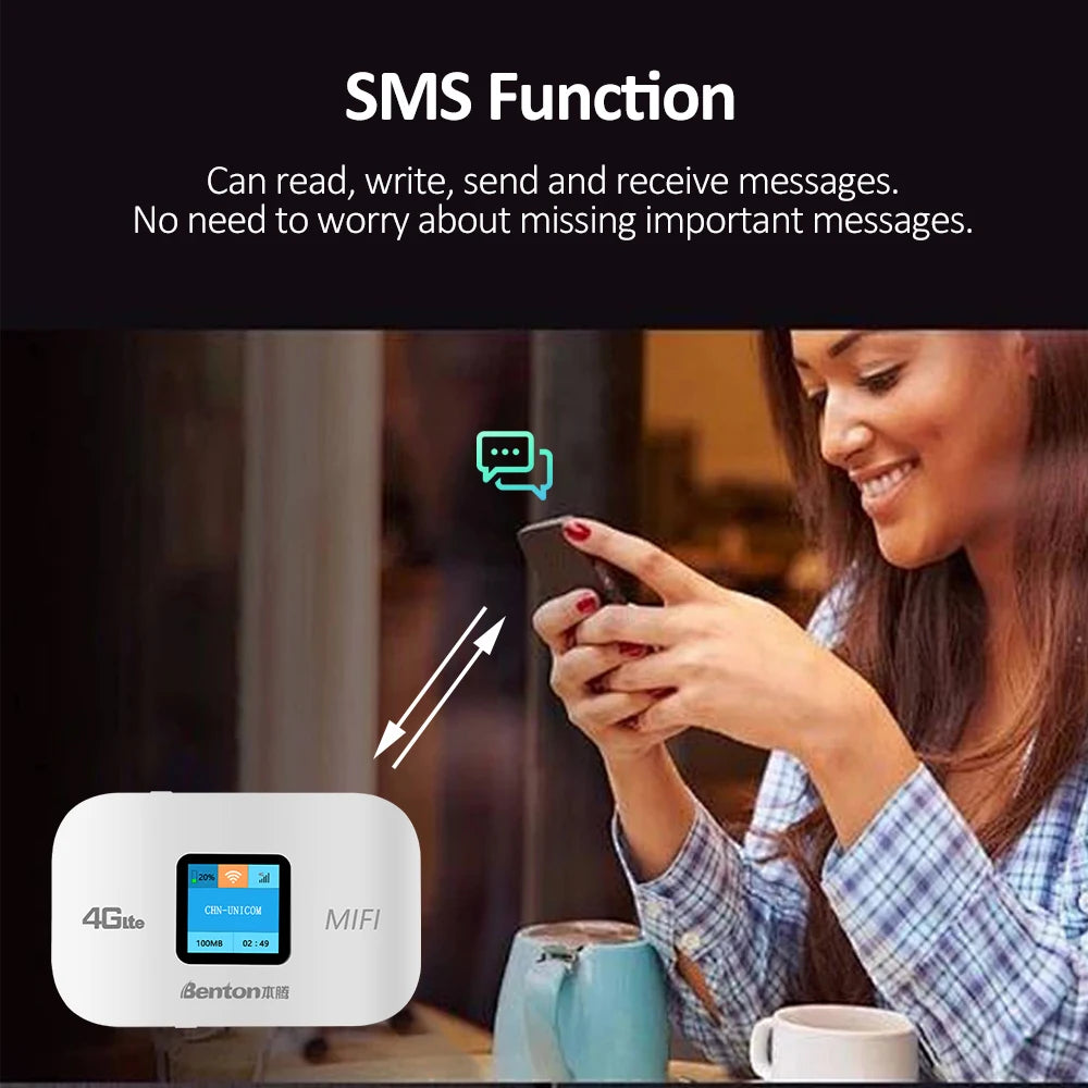 Benton Plug Play M100 2050/3000mAh 4G LTE Portable Travel Router 150Mbps 4G SIM Card WiFi Router for Home Travel RV Car SOHO