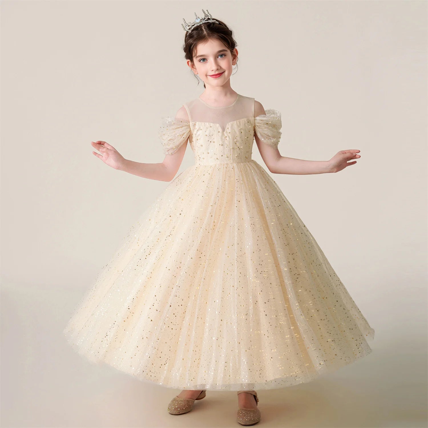 3-12 Year Children Pink Mesh Long Dress Wedding Dress Girl Princess Dress Girl Birthday Party Evening Dresses