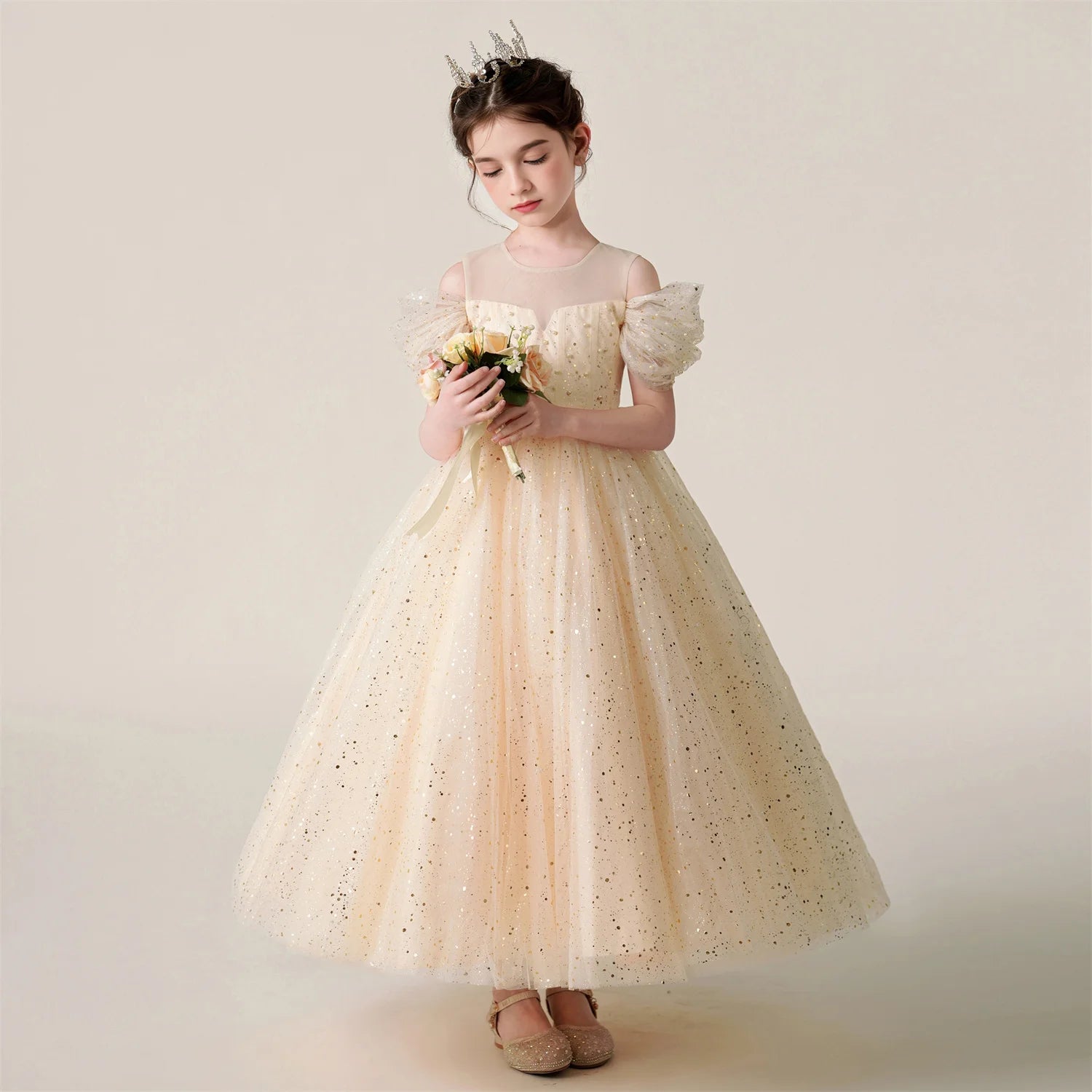 3-12 Year Children Pink Mesh Long Dress Wedding Dress Girl Princess Dress Girl Birthday Party Evening Dresses