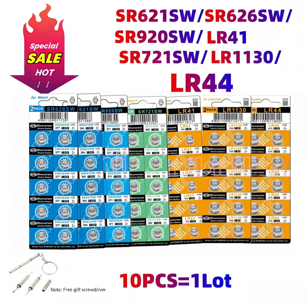 10PCS AG13 LR44 1.5V Button Batteries LR41 LR1130 LR626 SR621SW SR626SW SR920SW SR721SW Alkaline battery Cell Coin for Watch Toy