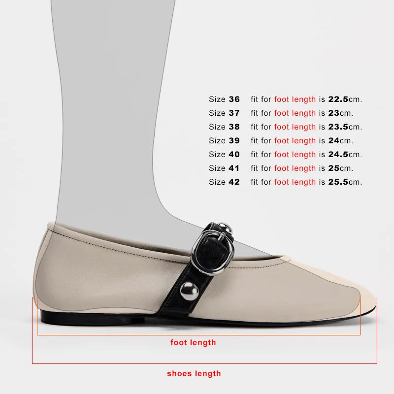 Ballet Flats for Ladies 2025 Spring Rivet Design Buckle Strap Soft Leather Women Footwear Light Comfortable Leisure Female Shoes