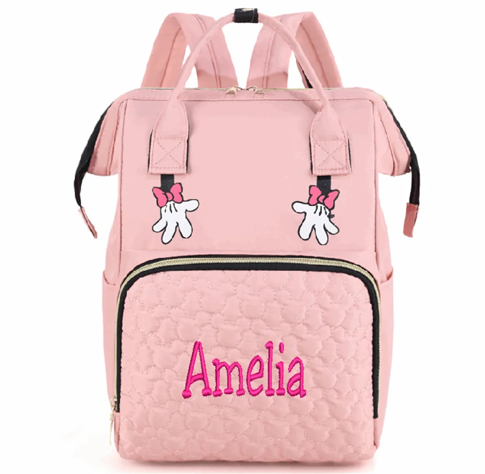 Personalised Embroidery Name Mummy Backpack – Large Capacity Multi-Compartment Travel Bag